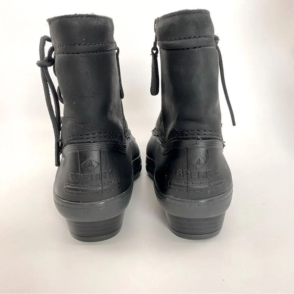 Sperry Saltwater Wedge Black Leather Quarter Duck Boots Color Black SZ 7 - Picture 3 of 12